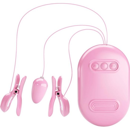 Prettylove Surprise Box Vibrating Egg and Electric Shock Nipple Clamps Pink
