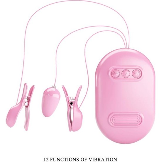 Prettylove Surprise Box Vibrating Egg and Electric Shock Nipple Clamps Pink