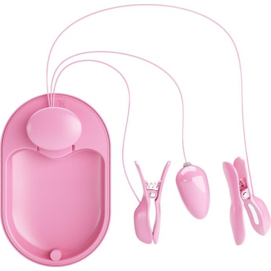 Prettylove Surprise Box Vibrating Egg and Electric Shock Nipple Clamps Pink