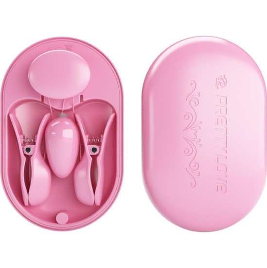 Prettylove Surprise Box Vibrating Egg and Electric Shock Nipple Clamps Pink
