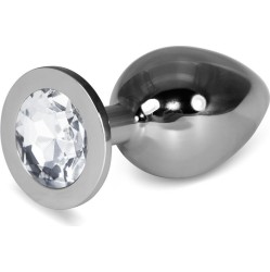 Lovetoy Metal Butt Plug RoseBud Classic with Clear Jewel Size L
