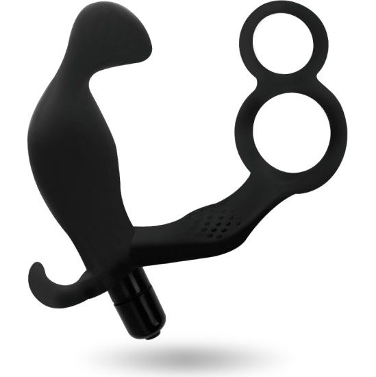 Addicted Toys ANAL PLUG WITH DOUBLE PENIS RING AND TESTICLES BLACK