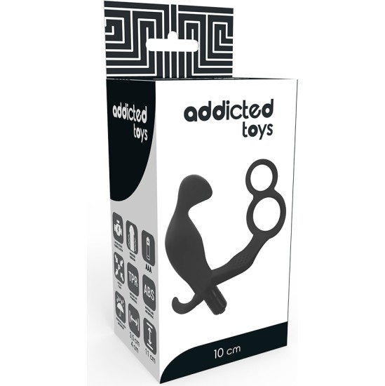 Addicted Toys ANAL PLUG WITH DOUBLE PENIS RING AND TESTICLES BLACK
