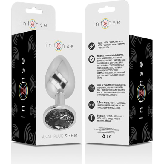 Intense Anal Toys INTENSE - ALUMINUM METAL ANAL PLUG WITH BLACK GLASS SIZE M