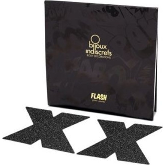 Bijoux Flash Collection BIJOUX - INDISCRETS FLASH CROSS BLACK NIPPLE CAPS