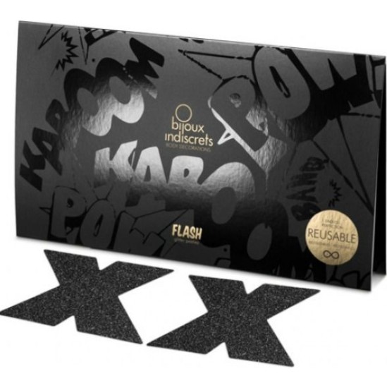 Bijoux Flash Collection BIJOUX - INDISCRETS FLASH CROSS BLACK NIPPLE CAPS
