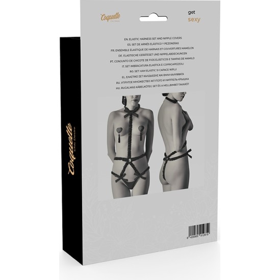 Coquette Accessories COQUETTE CHIC DESIRE - ELASTIC HARNESS SET AND NIPPLE COVERS BLACK