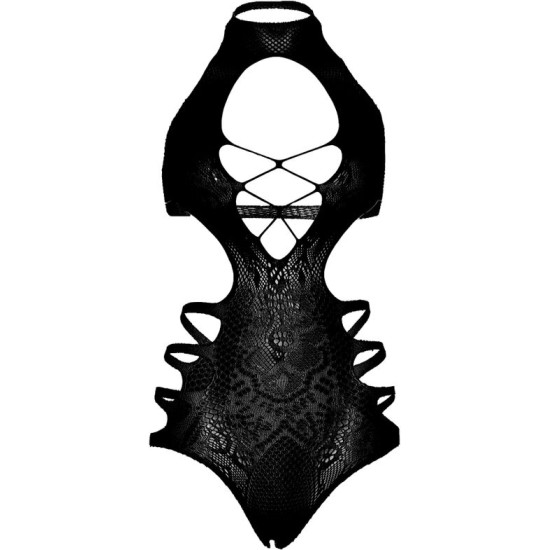 Leg Avenue Bodystockings LEG AVENUE - CUT OUT STRAPPY BODYSUIT ONE SIZE - BLACK