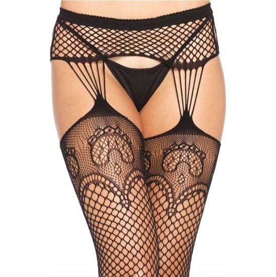 Leg Avenue Hosiery LEG AVENUE - NET STOCKINGS WITH GARTER LINES