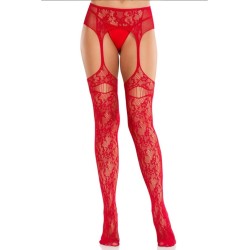 Leg Avenue Hosiery LEG AVENUE - LACE STOCKINGS WITH GARTERS RED