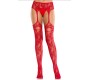 Leg Avenue Hosiery LEG AVENUE - LACE STOCKINGS WITH GARTERS RED
