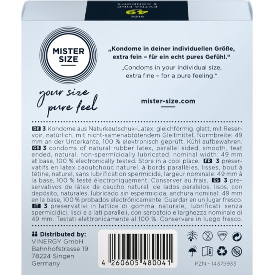 Mister Size CONDOM SIZE S 49 MM (3 UNITS)