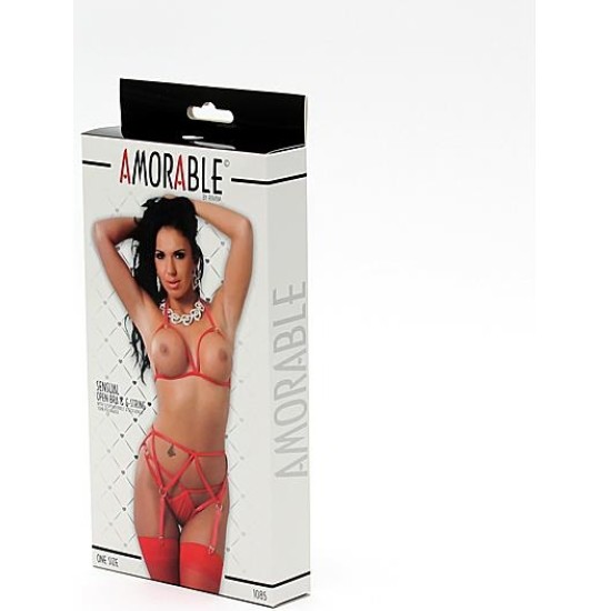 Amorable 5 Pieces Set with Open Bra Red One Size