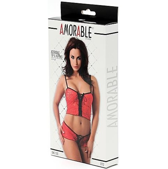 Amorable Top and Hotpants Red One Size