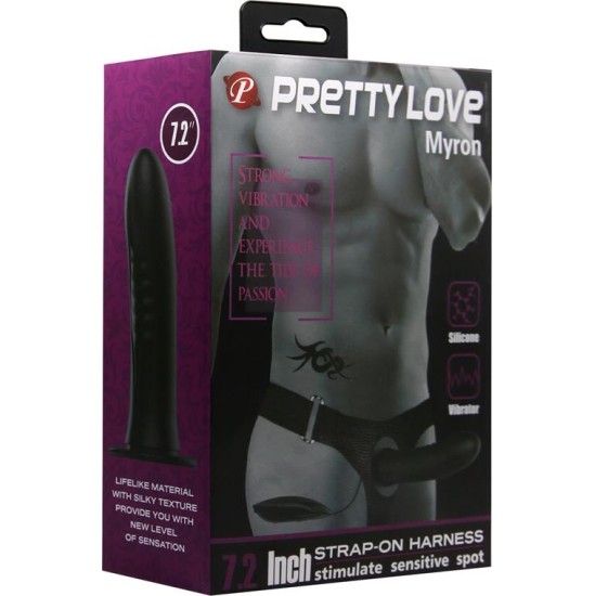 Prettylove Myron Strap-On with Vibrating Dildo 7.2