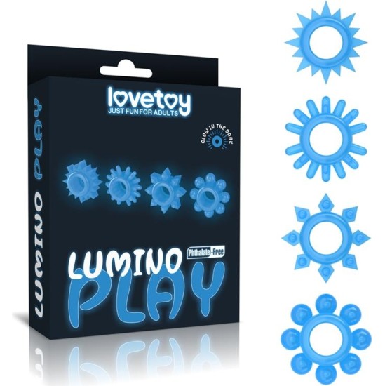 Lovetoy Lumino Play Set 4 Penis Ring Blue Light