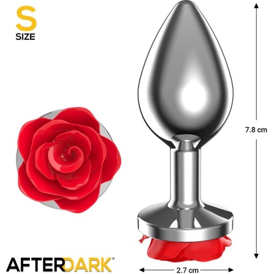 Afterdark Metal Anal Plug with Red Rose Base - Size S