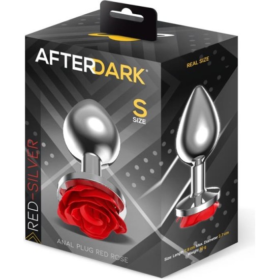 Afterdark Metal Anal Plug with Red Rose Base - Size S