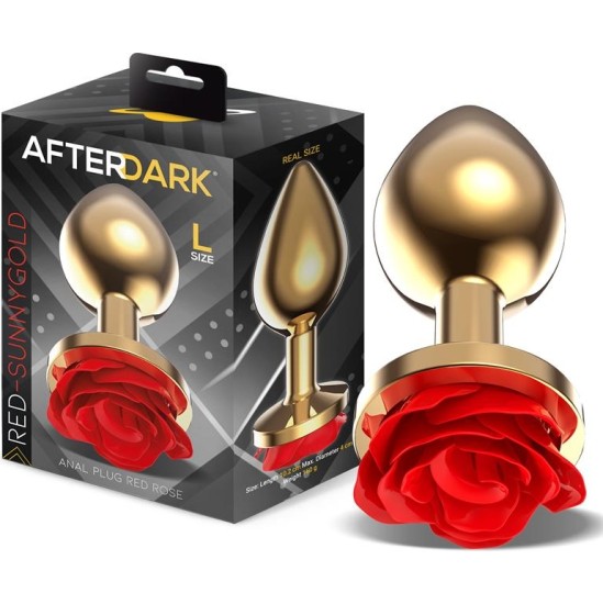 Afterdark Golden Metal Anal Plug with Red Rose Base Size L