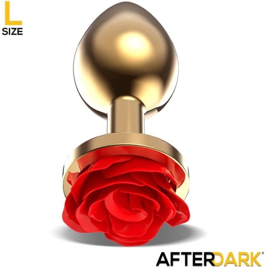 Afterdark Golden Metal Anal Plug with Red Rose Base Size L