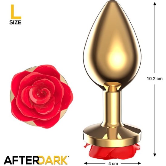 Afterdark Golden Metal Anal Plug with Red Rose Base Size L