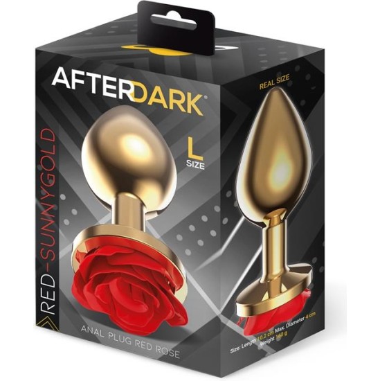 Afterdark Golden Metal Anal Plug with Red Rose Base Size L