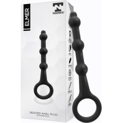 Tardenoche Elmer Beaded Butt Plug with Easy Pull Ring Silicone Black