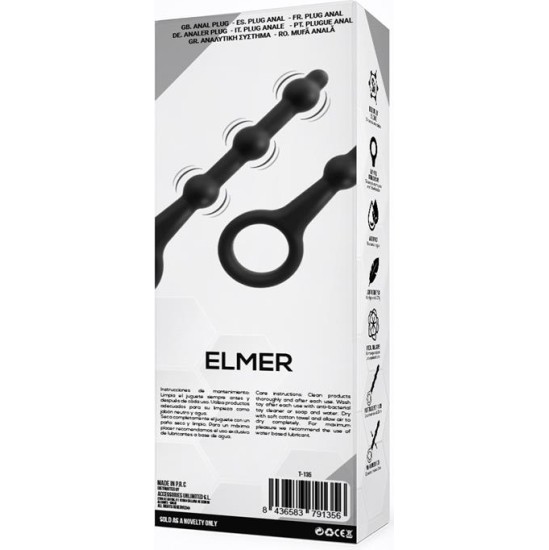 Tardenoche Elmer Beaded Butt Plug with Easy Pull Ring Silicone Black