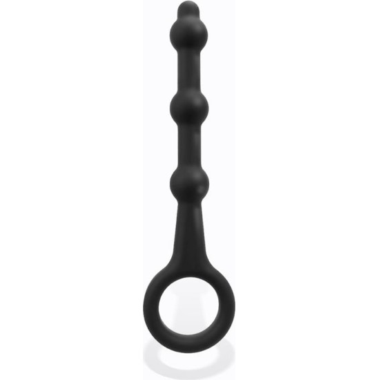 Tardenoche Elmer Beaded Butt Plug with Easy Pull Ring Silicone Black