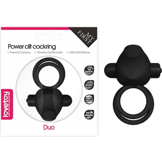 Lovetoy Double Vibrating Cockring Power Clit Duo Black