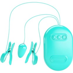 Prettylove Surprise Box Vibrating Egg with Electric Shock Nipple Clamps Blue