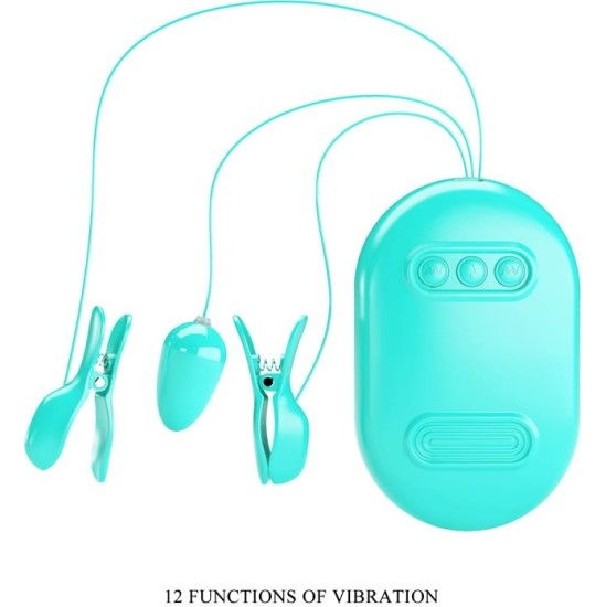 Prettylove Surprise Box Vibrating Egg with Electric Shock Nipple Clamps Blue