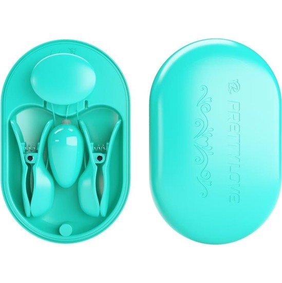 Prettylove Surprise Box Vibrating Egg with Electric Shock Nipple Clamps Blue