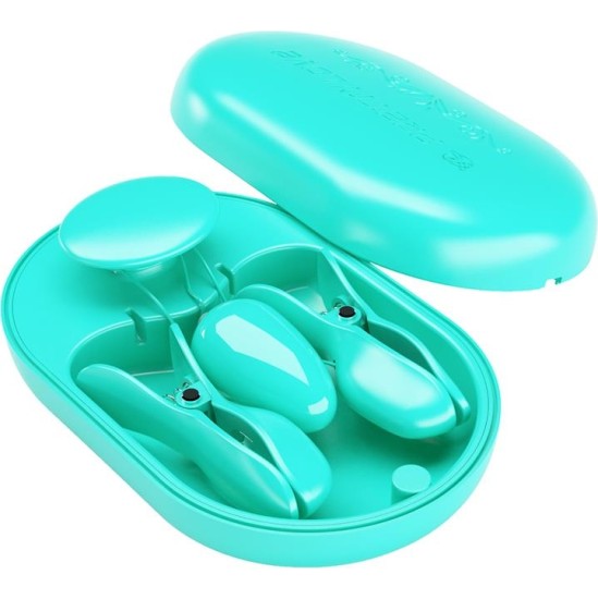 Prettylove Surprise Box Vibrating Egg with Electric Shock Nipple Clamps Blue