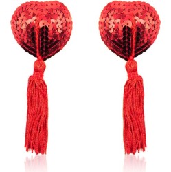 Latetobed Bdsm Line Heart Sequin Nipple Cover with Tassel Red