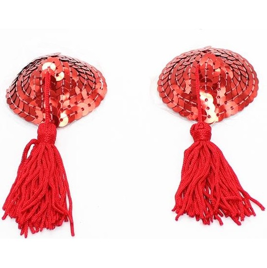 Latetobed Bdsm Line Heart Sequin Nipple Cover with Tassel Red