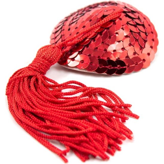 Latetobed Bdsm Line Heart Sequin Nipple Cover with Tassel Red