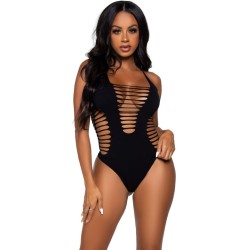 Leg Avenue Teddies LEG AVENUE - BODY THONG RACERBACK BLACK