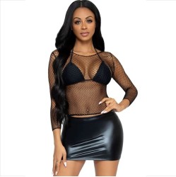 Leg Avenue Accessories LEG AVENUE - FISHNET LONG SLEEVE T-SHIRT BLACK