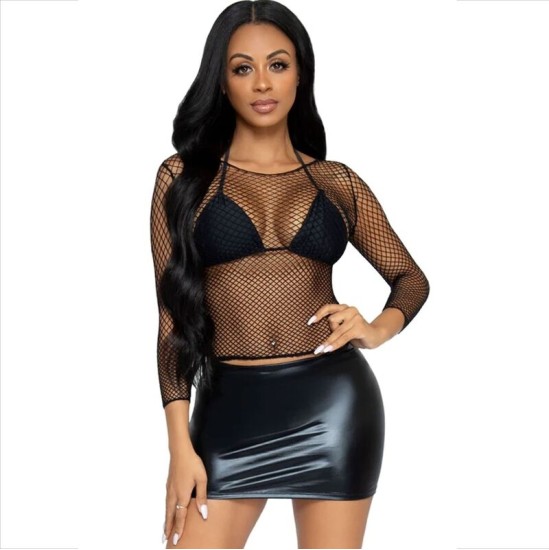 Leg Avenue Accessories LEG AVENUE - FISHNET LONG SLEEVE T-SHIRT BLACK