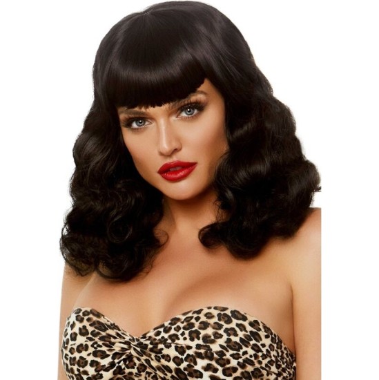 Leg Avenue Accessories LEG AVENUE - CURLY RETRO WIG WITH BANGS LUMINISCENT BLACK