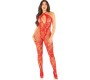 Leg Avenue Bodystockings LEG AVENUE - FLOWER PRINT MESH BODYSTOCKING RED ONE SIZE