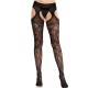 Leg Avenue Hosiery LEG AVENUE - FLORAL LACE STOCKINGS WITH GARTERS UNITED BLACK