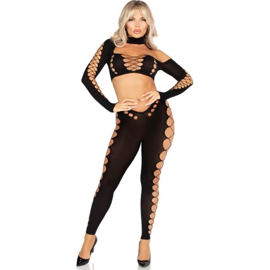 Leg Avenue Sets LEG AVENUE - CROP TOP AND LEGGINGS CUT-OUT SEAMLESS BLACK