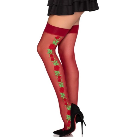 Leg Avenue Hosiery LEG AVENUE - 1957 GARTER BELT STOCKINGS WITH RED FLOWERS - ONE SIZE