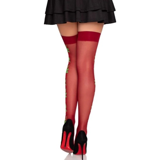 Leg Avenue Hosiery LEG AVENUE - 1957 GARTER BELT STOCKINGS WITH RED FLOWERS - ONE SIZE