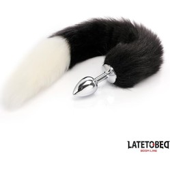 Latetobed Bdsm Line Fox Tail Anal Plug Black and White 40 cm