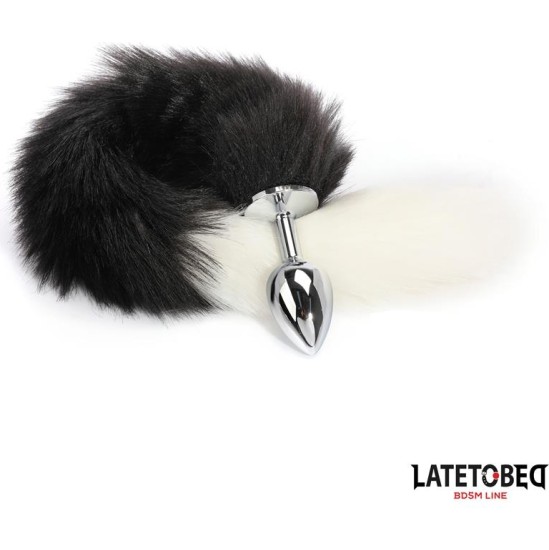 Latetobed Bdsm Line Fox Tail Anal Plug Black and White 40 cm