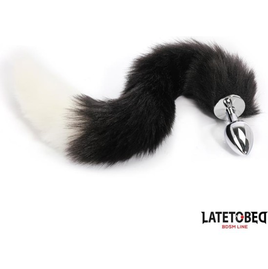Latetobed Bdsm Line Fox Tail Anal Plug Black and White 40 cm