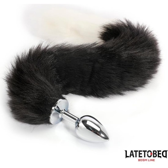 Latetobed Bdsm Line Fox Tail Anal Plug Black and White 40 cm